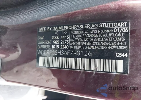 2006 Mercedes-Benz C 230 Sport from USA, damaged, VIN WDBRF52H36F793126